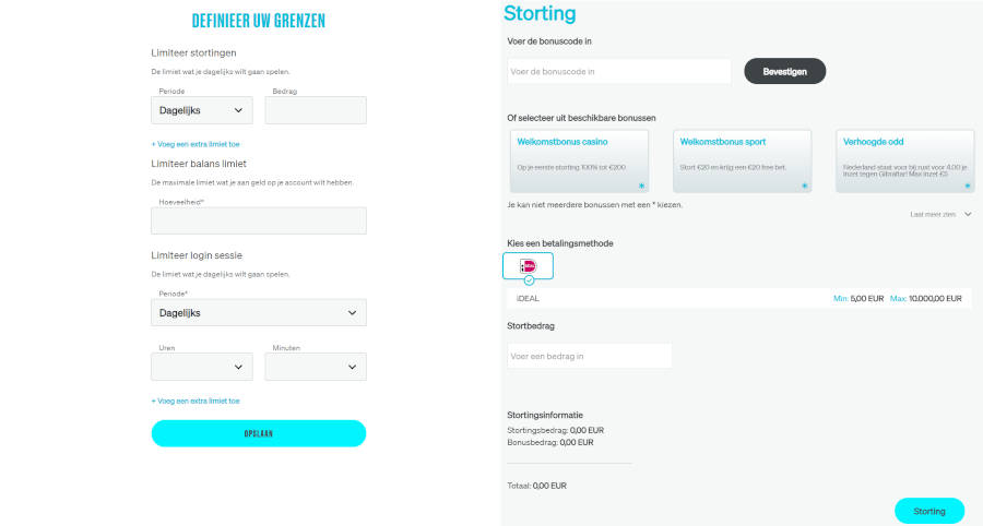 Limit instellingen Betcity