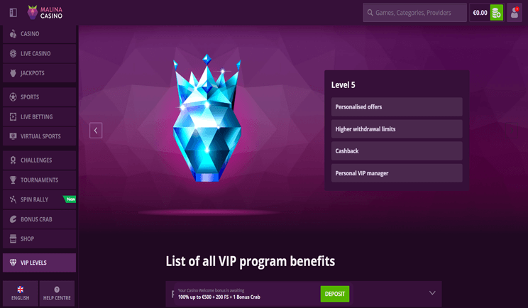 Malina Casino Recompensas